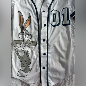 White Baseball Jersey with Cartoon Graphic